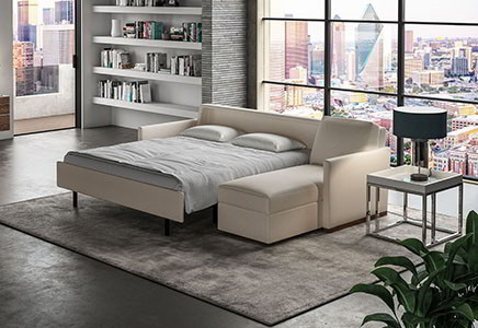 A studio apartment couch that turns into a bed