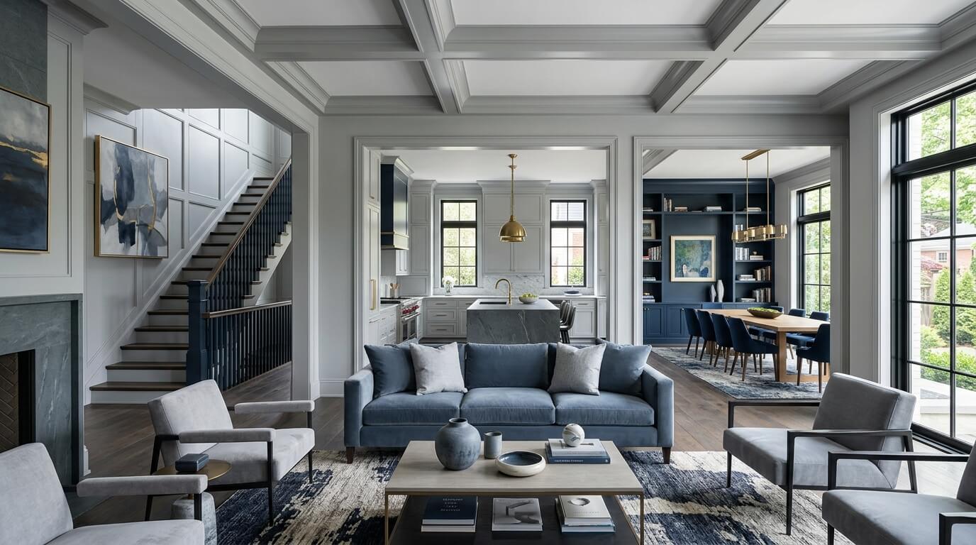 Large home with layered, connected color variations