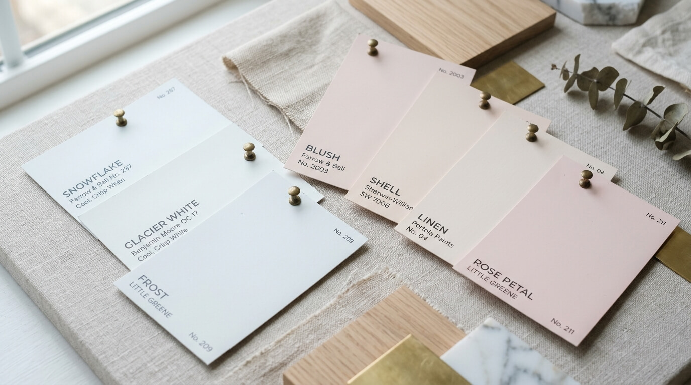 Close-up of undertones in neutral paint samples