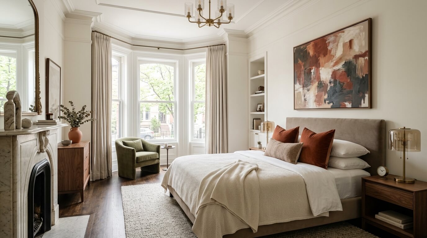 Bedroom Room with accent colors repeated subtly (pillows, art, decor)